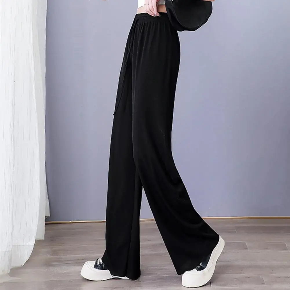 

Tie Waist Pants Elegant Draped Wide Leg Pants Adjustable Elastic Waist Ice Silk Comfort Streetwear for Women Comfortable