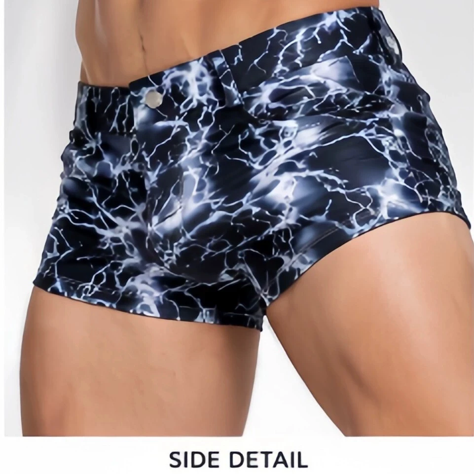Men Lightning Print Skinny shorts Quick Dry Stretch Gym Training short  Pants Casual Slim Fit Sport Workout Pockets Trunk Briefs