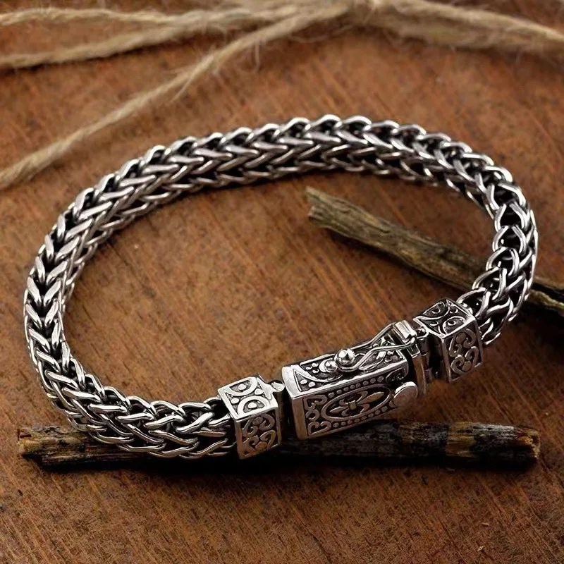 New Silver Color Hand Woven Rope Twists Pattern Fashion Bracelets for Women Men Retro Couple Jewelry