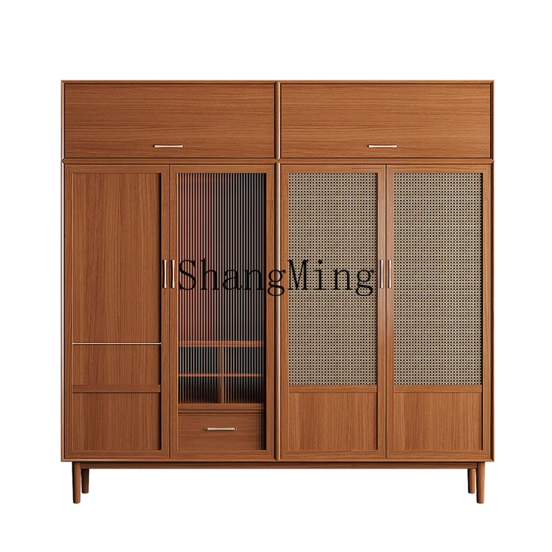 

ZYY medieval style solid wood rattan storage locker wabi-sabi double door coat cabinet