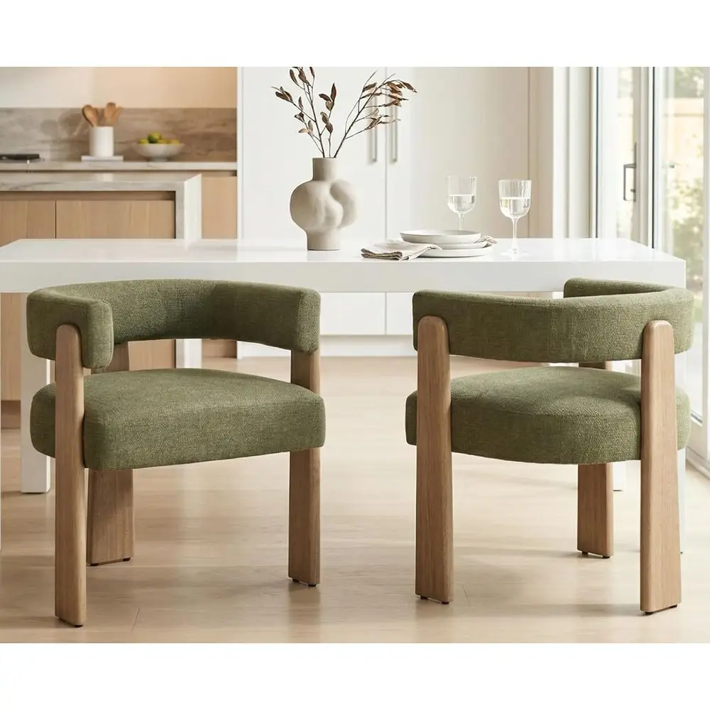 

Комплект из 2 обитых тканью обеденных стульев с подлокотниками, открытой спинкой, деревянным каркасом и льняным сиденьем для кухни или гостиной