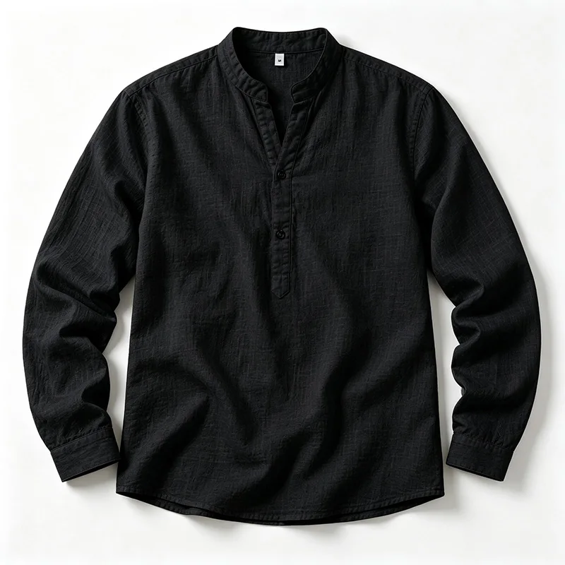 Herren Sommer Leinen Kurzarm Henley-Shirt mit Stehkragen, entspannte Passform, atmungsaktiv, leicht, lässiges Oberteil für den Alltag. – Detail 19