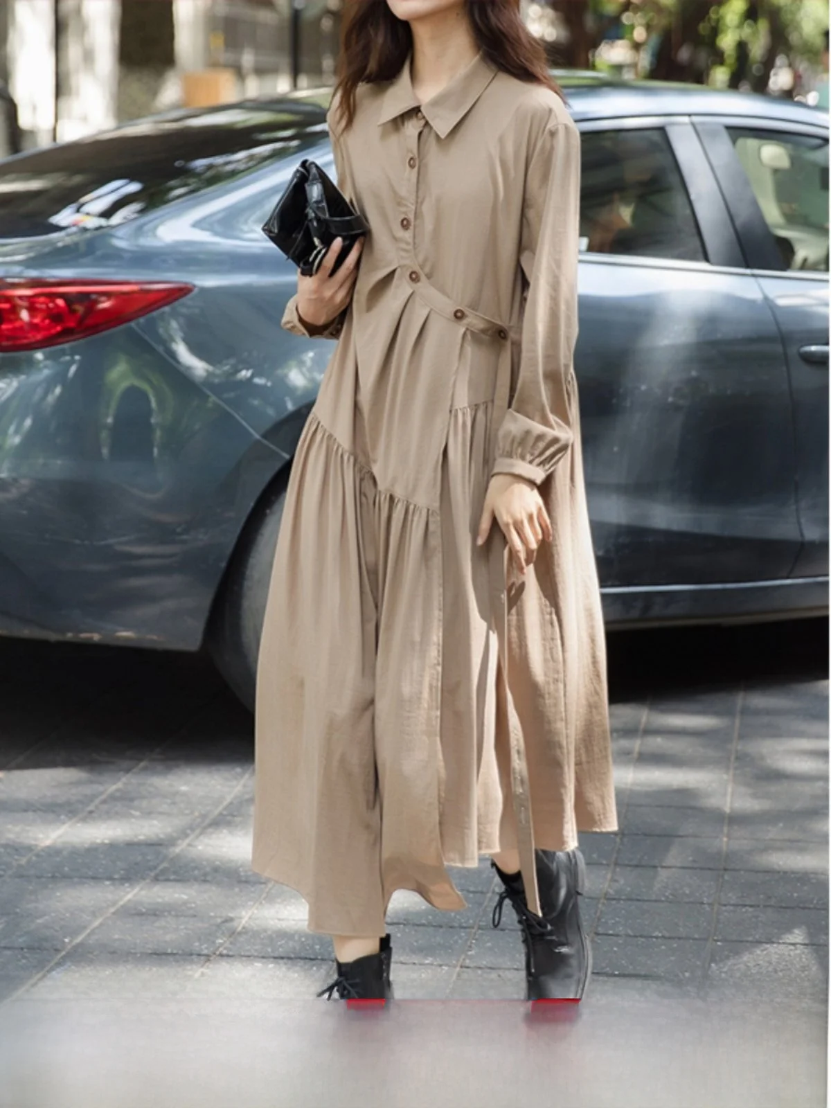 

Новая женская юбка макси в корейском стиле с эффектом утяжки талии, свободного кроя, средней длины, в стиле ретро, весна