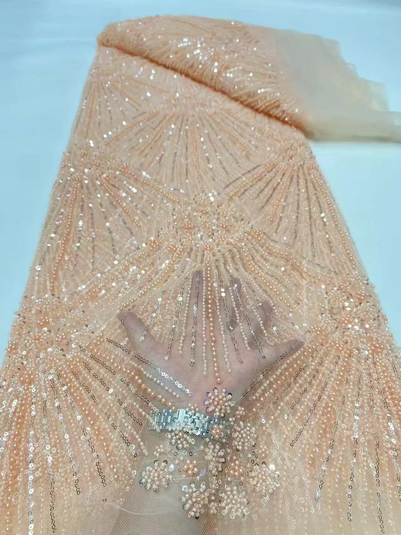 High-End Luxury French Embroidery Heavy Groom Beads Lace Fabric Sequins 5 Yards High Quality Materiel for Party Dresses