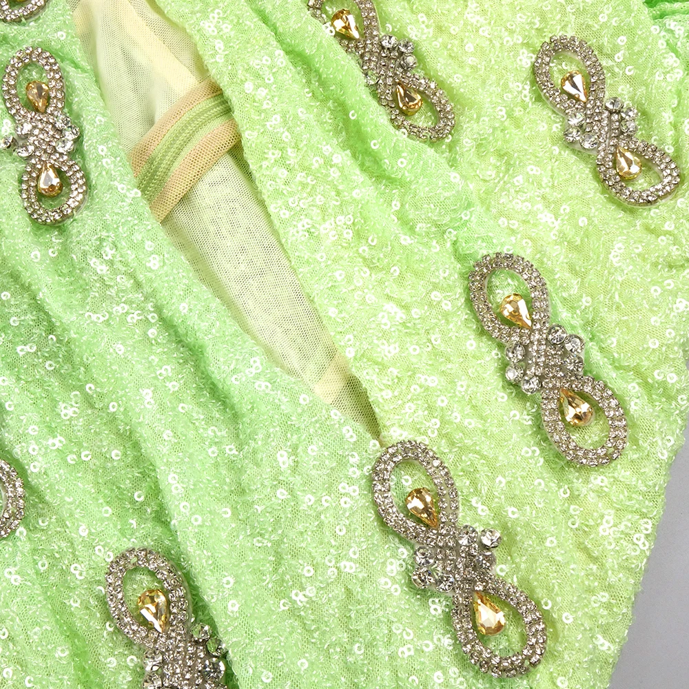 Vestido de novia de noche sexy con cuentas verdes para mujer – Vestido de fiesta con hombros descubiertos y abertura alta