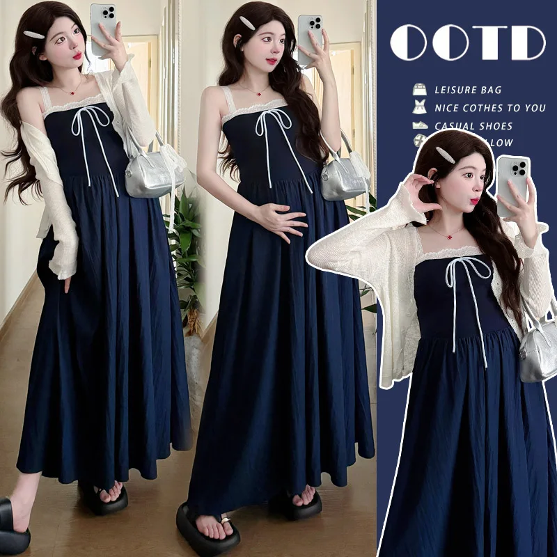 

Korean Style Contrasting Lace Patchwork Camisole Skirt Long Sleeved Cardigan Fashion Loose Women's Two-piece Set Summer New 2025
