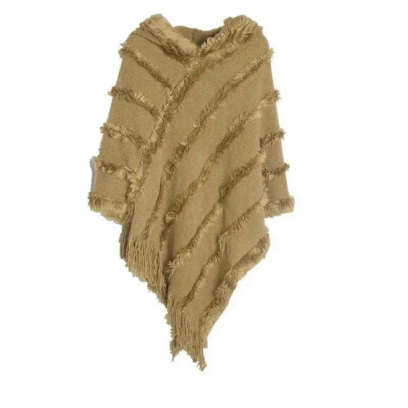 Autumn Winter Women Solid Color Hooded Imitation Sweater Knitted Pullover Fashion Street Poncho Lady Capes Cloaks