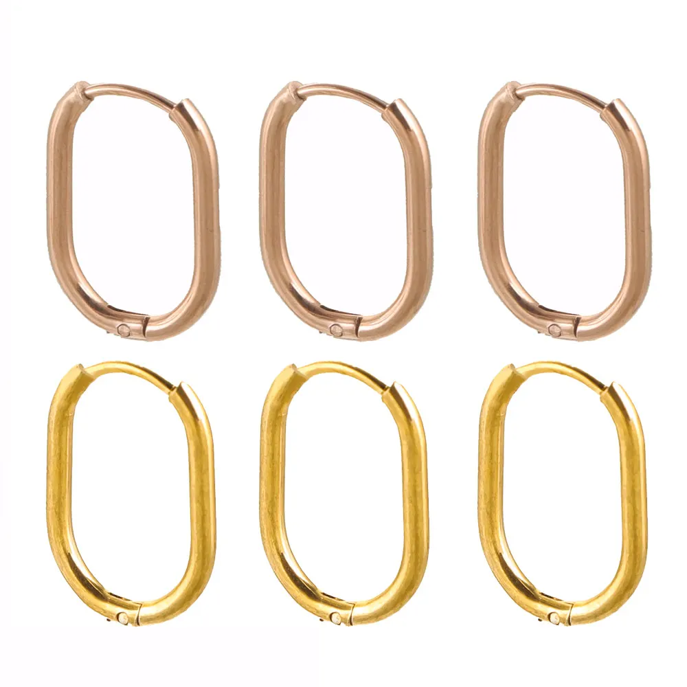 6pcs Stainless Steel Earrings Gold Plated Rectangular Hoop Findings In Women for  DIY Parts Jewelry Making Supplies Wholesale