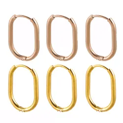6pcs Stainless Steel Earrings Gold Plated Rectangular Hoop Findings In Women for DIY Parts Jewelry Making Supplies Wholesale