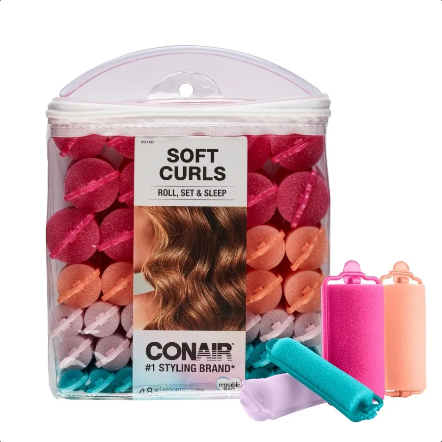

Foam Hair Rollers 48 Count Assorted Colors Heatl Curls Overnight Curls Foam Rollers with Storage Case