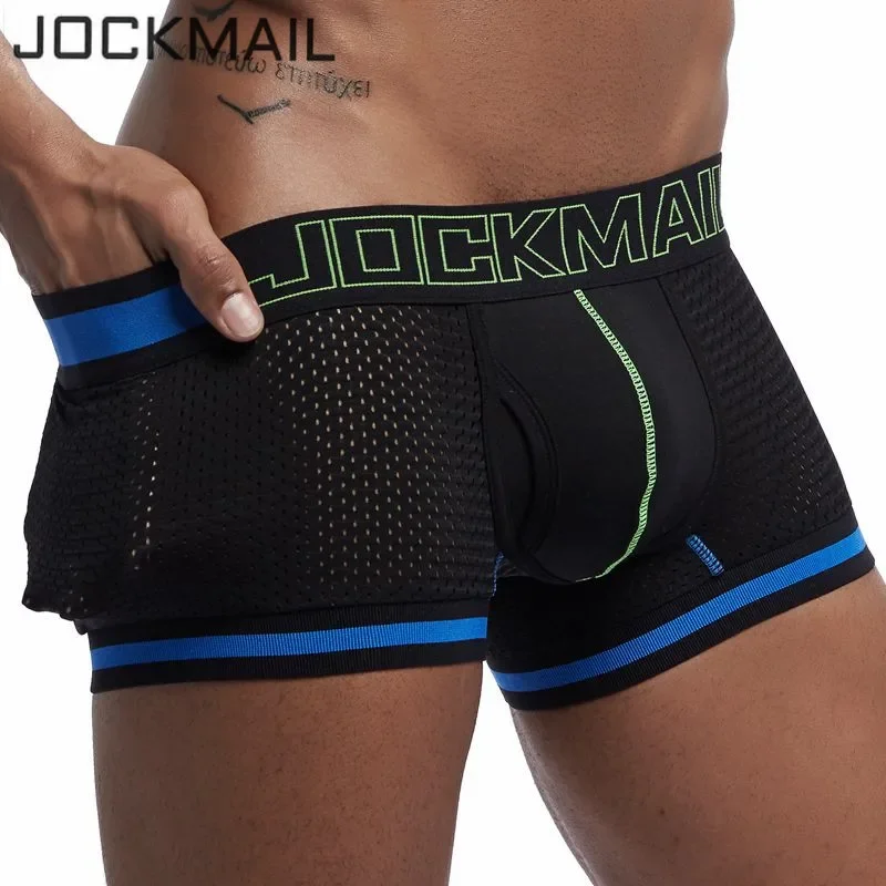 JOCKMAIL Brand Underwear Men Boxer Mesh U Pouch Sexy Underpants Cueca Cotton Pants Trunks Boxer shorts Gay Male Panties Hot