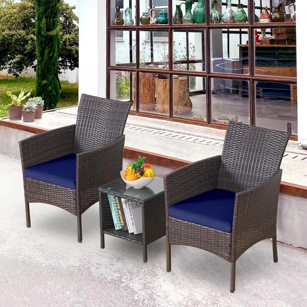 

Patio Porch Furniture Sets 3 Pieces Rattan Wicker Chairs with Table Outdoor Garden Furniture Sets Conversation Sets Patio