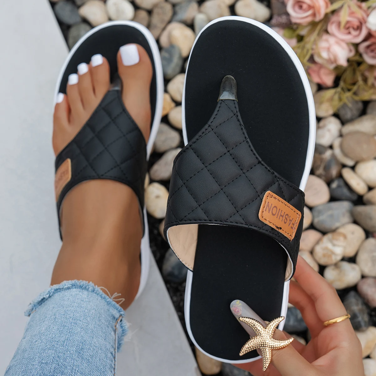 

Женские тапочки, большие размеры, тапочки на толстом каблуке, женские повседневные уличные летние сандалии, удобная обувь без шнуровки, домашние шлепанцы, женские шлепанцы