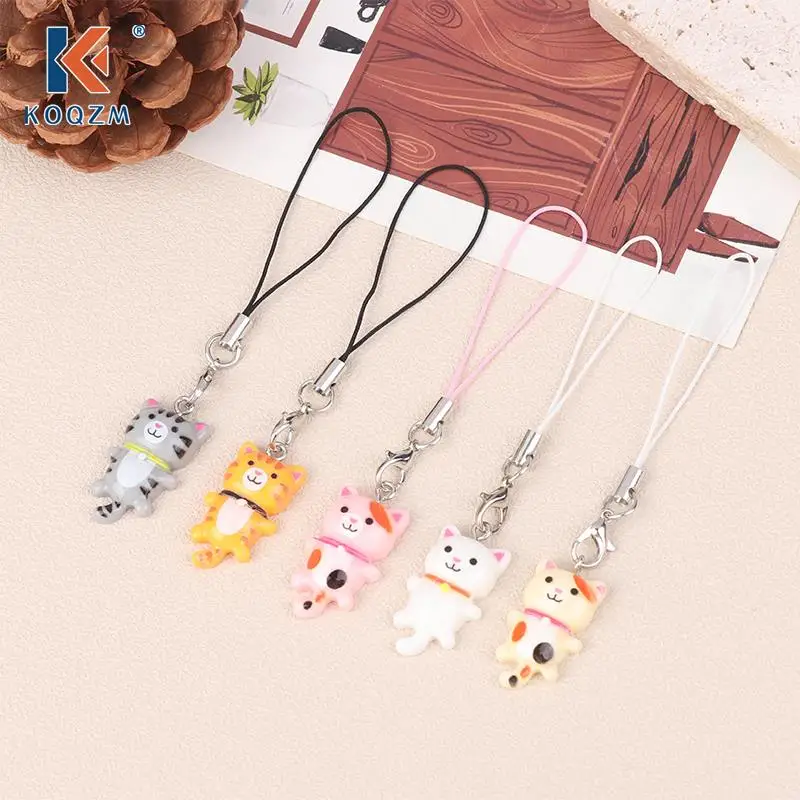 Correa de teléfono inteligente con diseño de gato para niñas, cordón para colgar llaves, decoración de teléfono