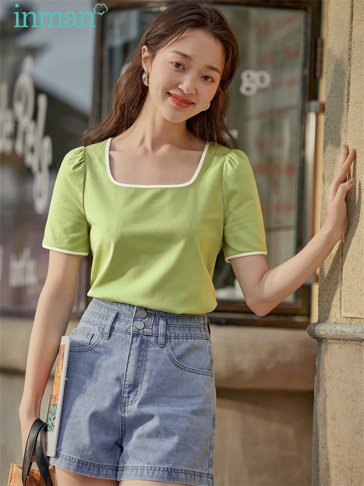 

INMAN Summer Women's T-shirt Short Sleeve Woman Clothes Versatile Stripe Top Women Kawaii Polo Lapel Fashion Woman Blouses