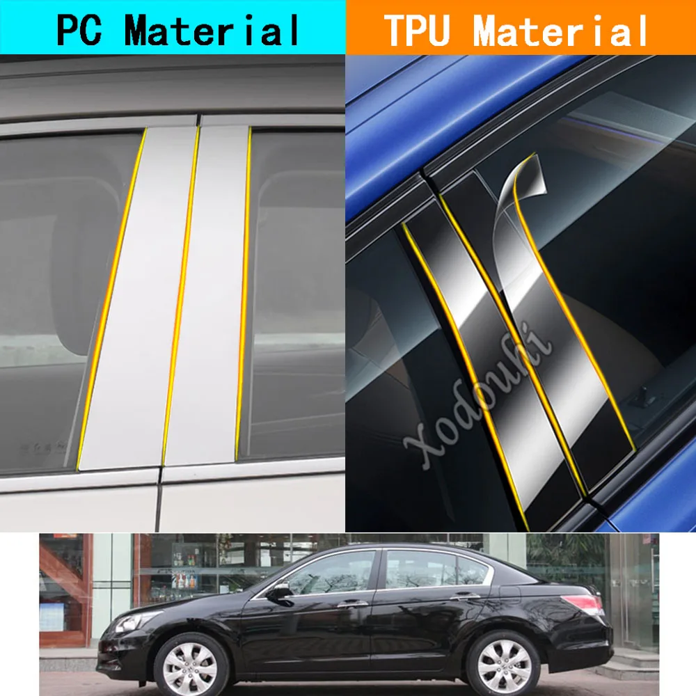 

Car TPU/Glossy Mirror Pillar Post Cover Door Trim Window Sticker 6pcs For Honda Accord Sedan 8th 2008 2009 2010 2011 2012 2013