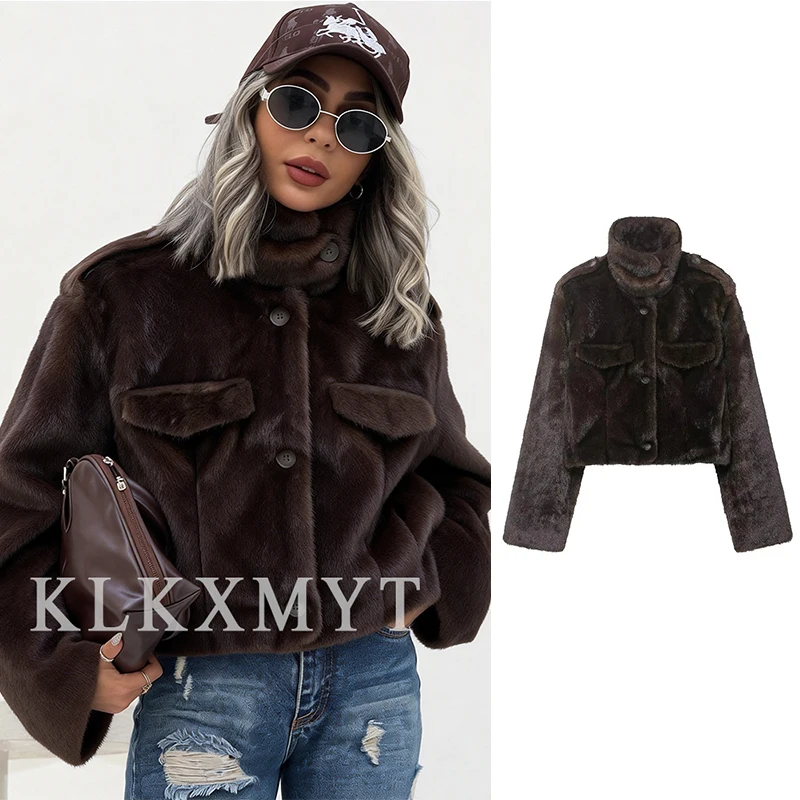 

Women's Fur Jacket 2025 Women Fall Winter Fashion Long Sleeve Button Short Jackets Women High Street Leisure Outerwears