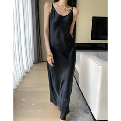 2024 New Women's Summer Elegant Simplicity U-neck Diagonal Cut Solid Color Sling Fashion Appear Thin Vacation Long Dress