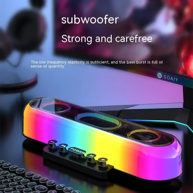 360° Stereo Surround Speaker Subwoofer with Microphone Desktop Audio LED Light Piano Key Wireless Bluetooth Heavy Bass Soundbar