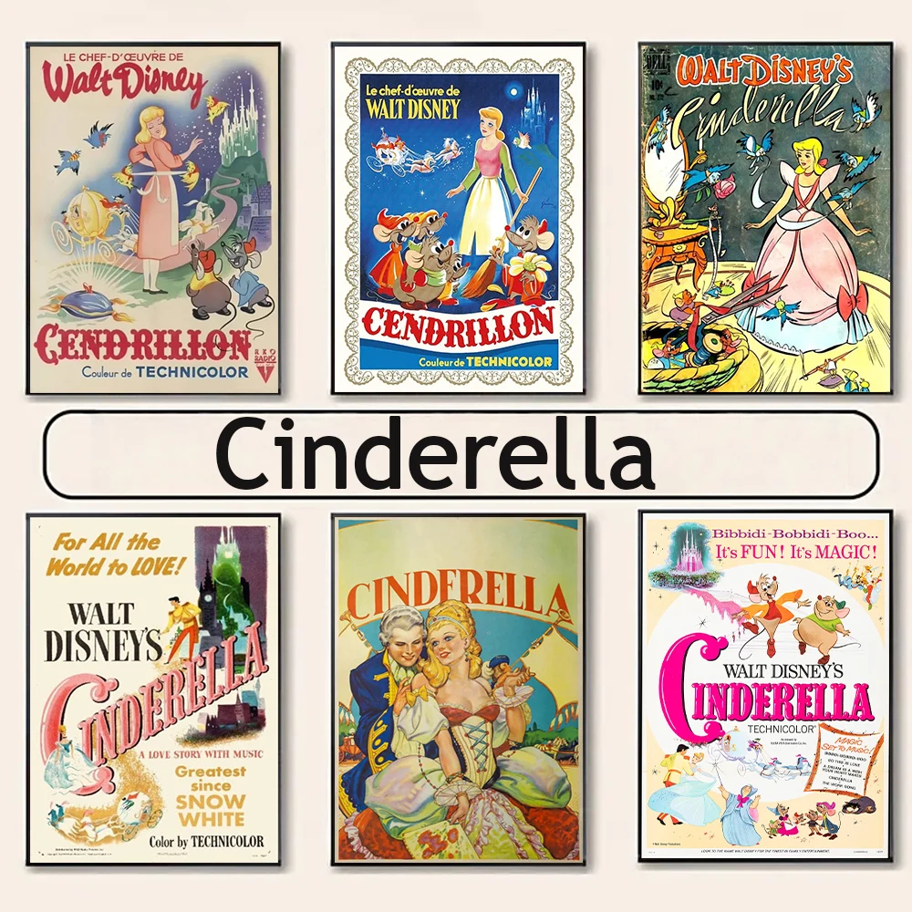 Póster de película de Cenicienta Walt de Disney para niños, dormitorio, sala de estar, póster de princesa de Disney, lienzo impreso de dibujos animados, pintura, arte de pared
