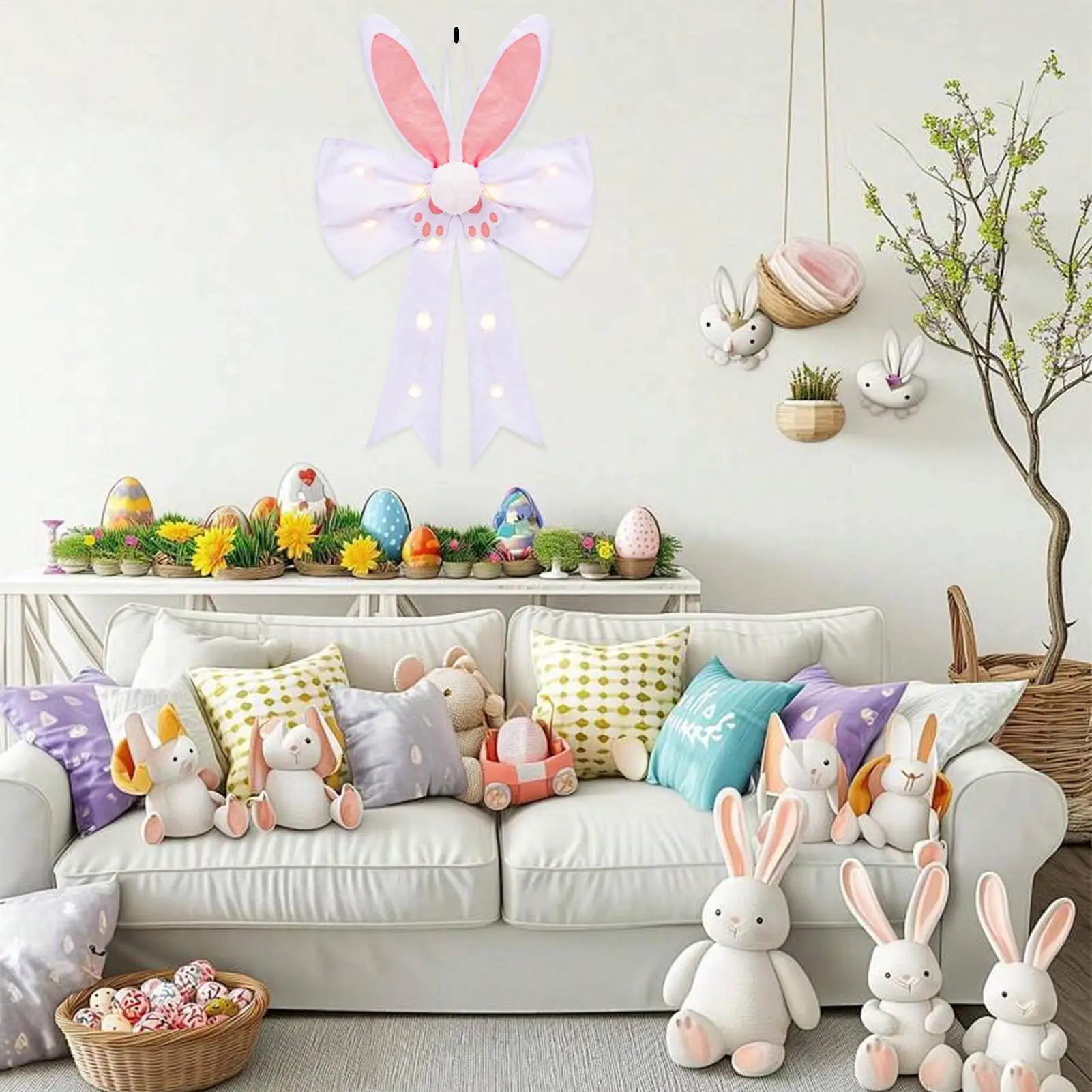 

Easter Bow Large Battery Operated With LED Lights Lighted Easter Ornaments For Tree For Holiday Party Bedroom Living Room