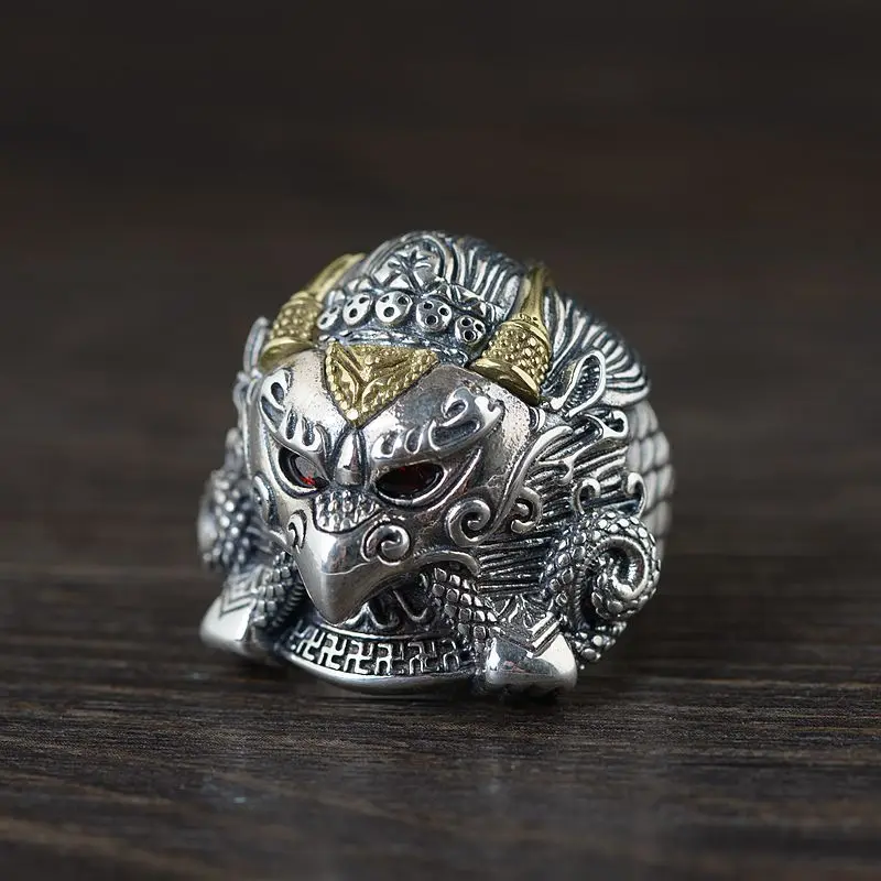 

S925 Silver Vintage Ring, Antique Finish Garuda Mythical Bird Band, Masculine Statement Jewelry Gift for Men
