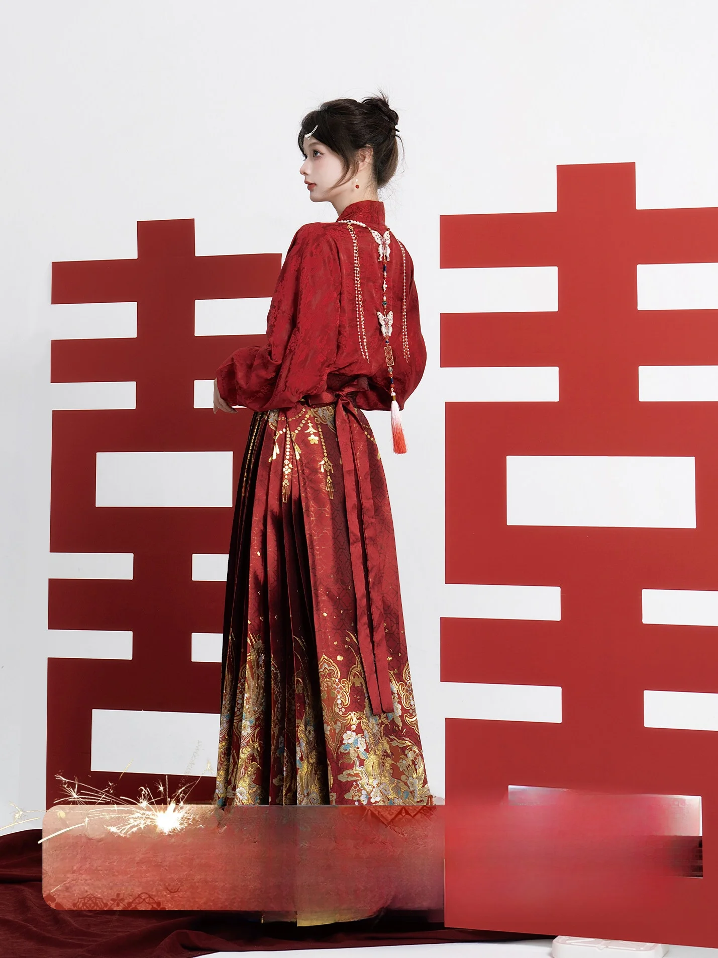 

Красная тяжелая юбка-ханьфу для женщин, в китайском стиле, для свадебных церемоний и церемоний по выпиванию тостов