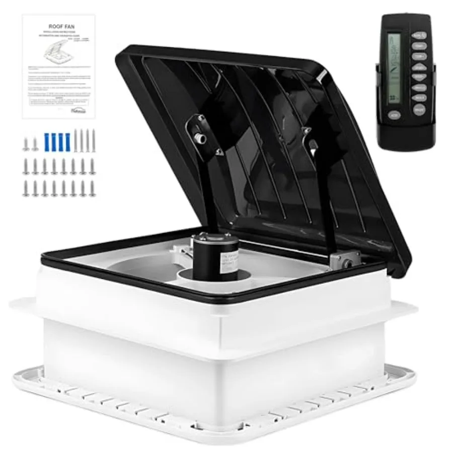 

Вентилятор для крыши автодома 14 дюймов с LED-подсветкой, датчиками дождя и температуры, бесступенчатой регулировкой скорости, 12В, для ванной комнаты, с пультом ДУ