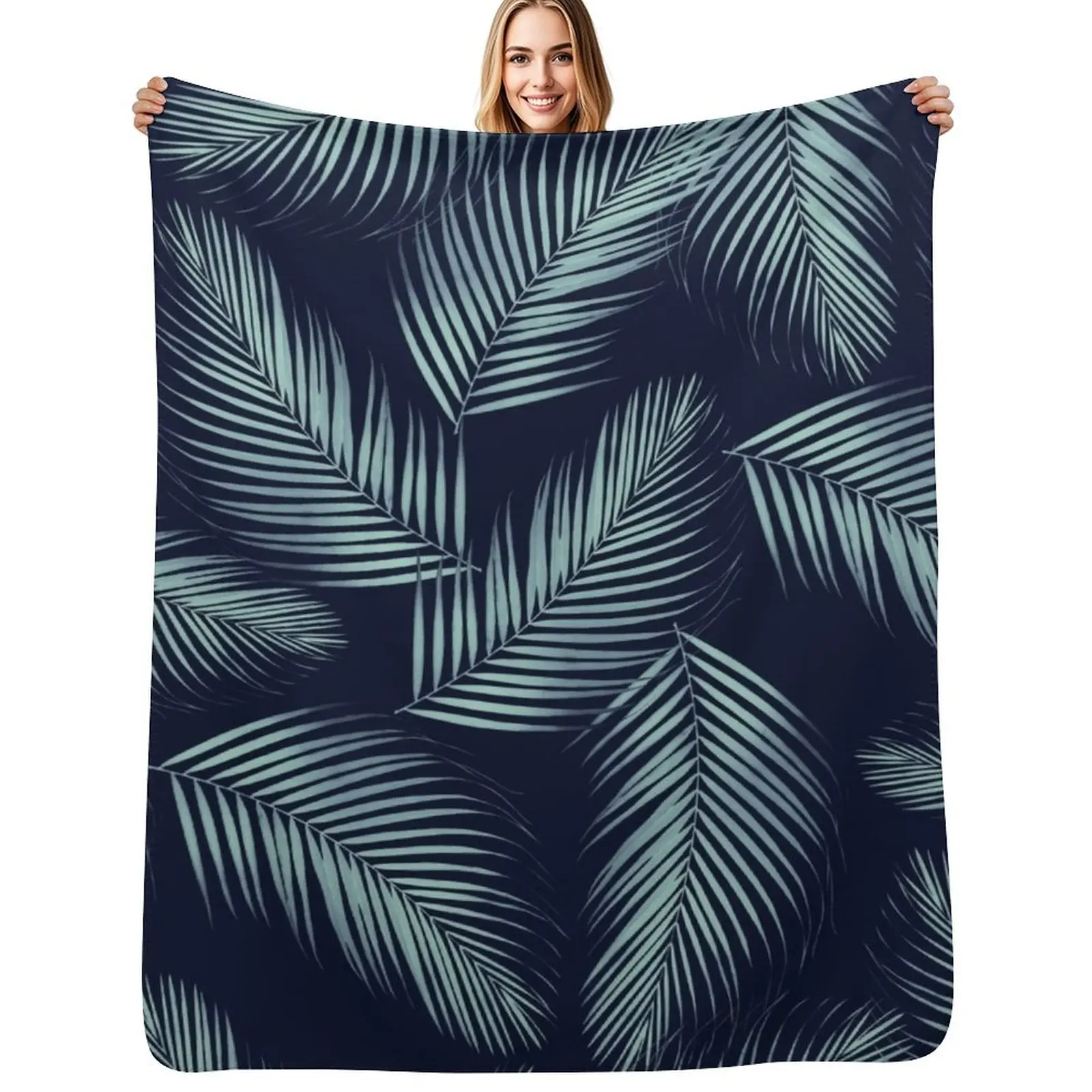 

Palm Leaves Pattern - Navy Blue Mint Cali Vibes #1 #tropical #decor #art Throw Blanket Shaggy Warm Blankets