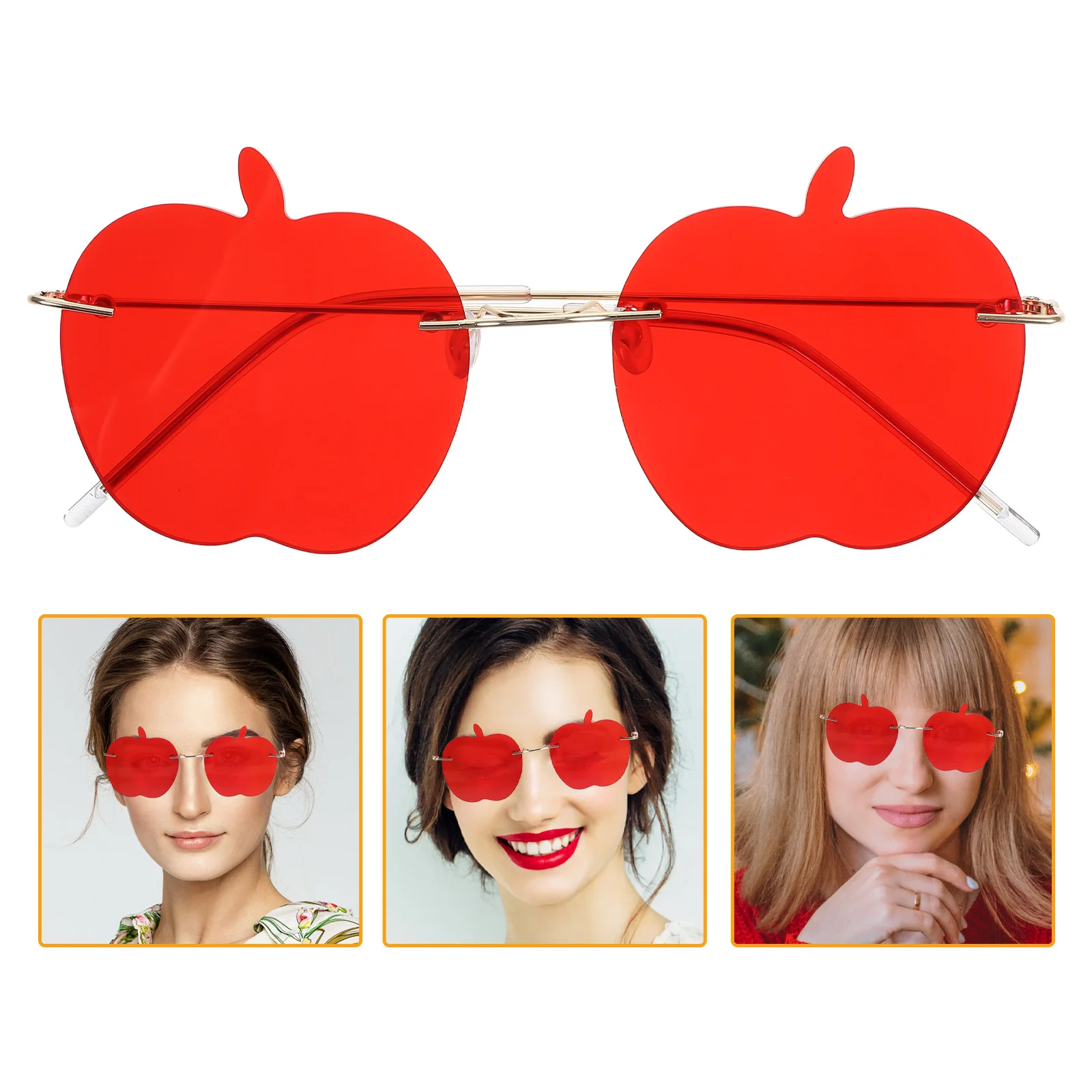 

1Pcs Apple-Shape Frameless Sunglasses Funny Party Photo Prop Red Fashion Women Sunglasses Stylish Rimless Glasses