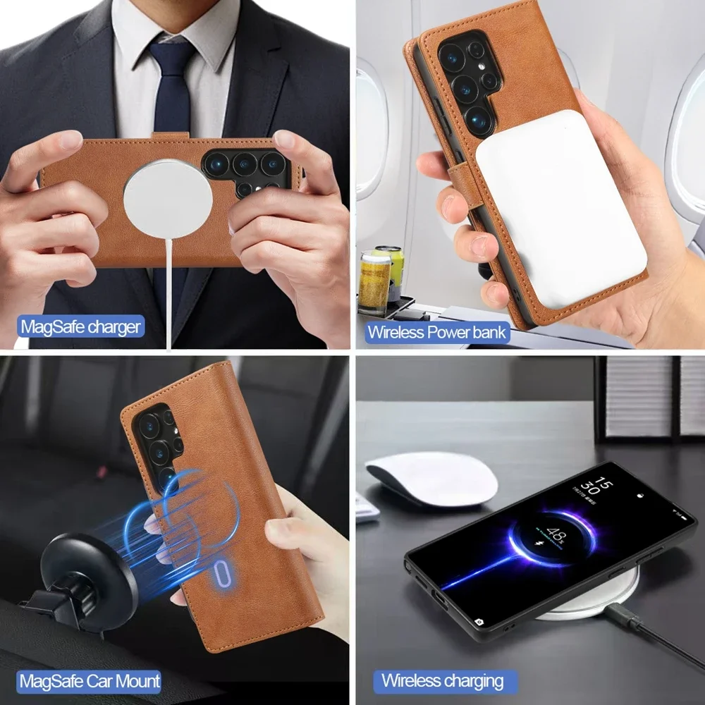 2-in-1 Magnetische Lederhülle für Samsung Galaxy S26 S25 Ultra S24 Plus S23 + S25Ultra Kabelloses Laden Kartenfach Handyhülle – Detail 11