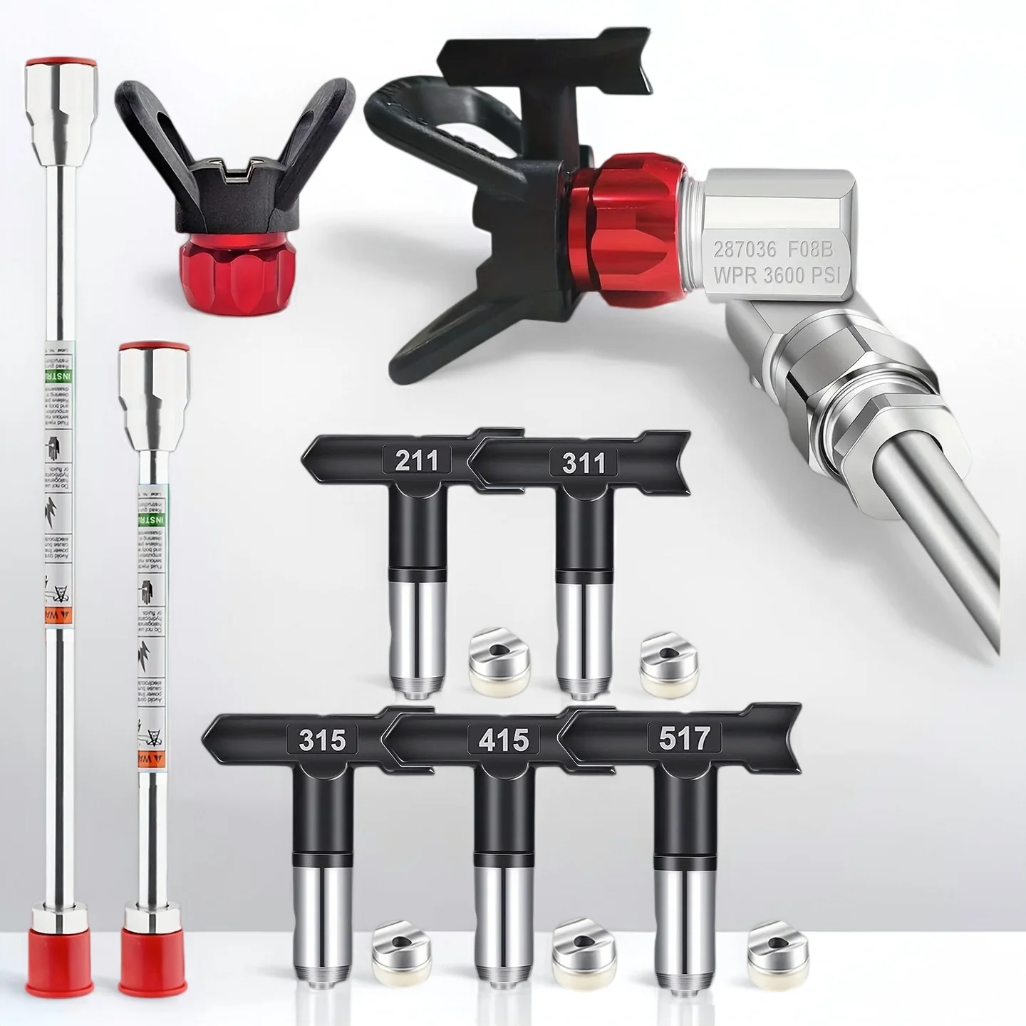 10pcs-airless-paint-sprayer-kit-with-extension-poles-5-spray-tips-swivel-joint