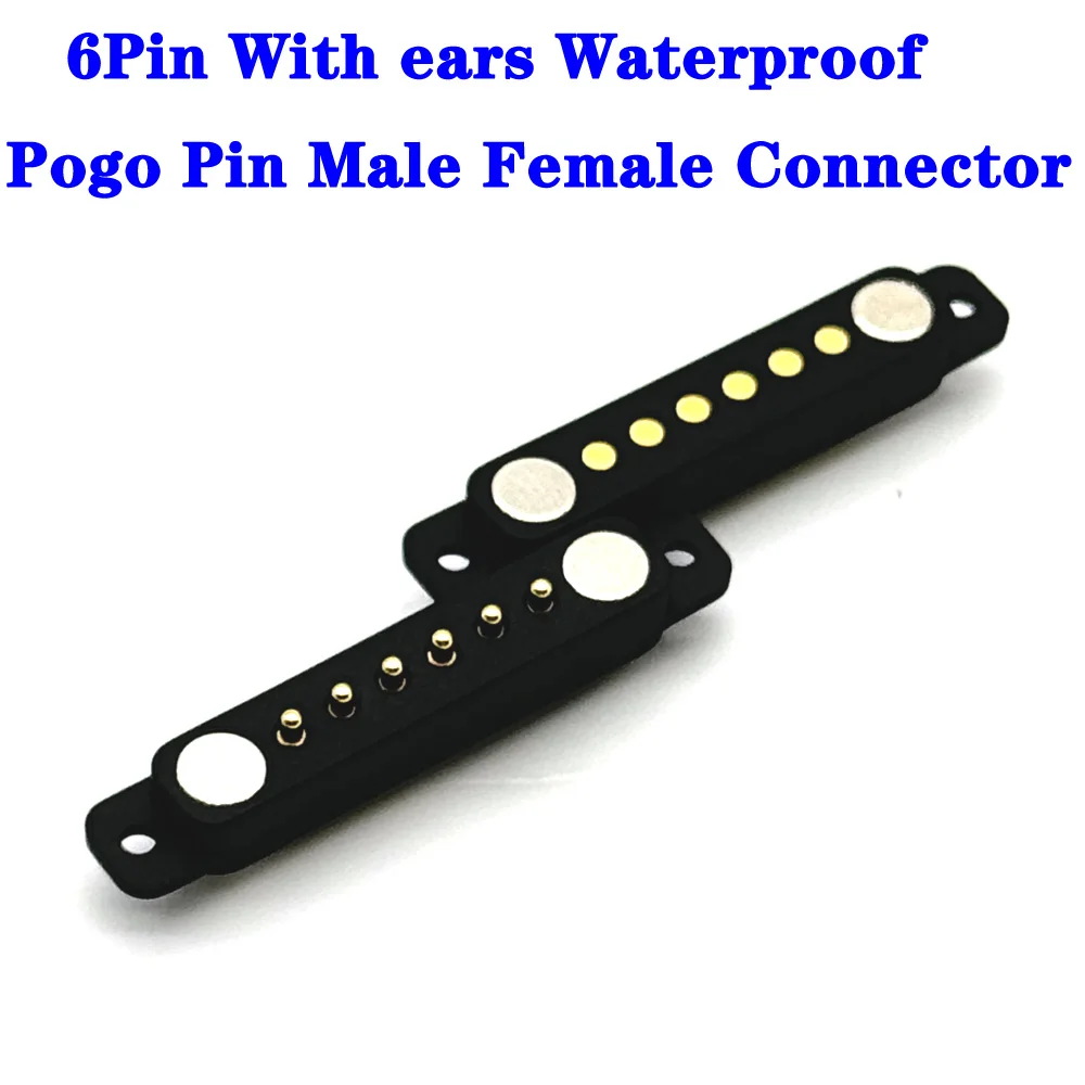 100Pair 6Pin With Ears Waterproof Spacing 2.54mm Magnetic Pogo Pin Connector Pogopin Male Female Spring Loaded DC Power Socket