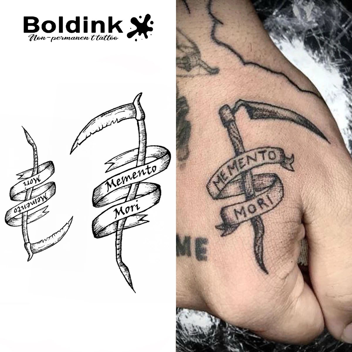 

Временная татуировка Boldink Memento Mori Scythe Design, меньше до 15 дней, новая технология, волшебная водонепроницаемая полуперманентная наклейка.