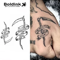 Boldink Memento Mori Scythe Design Temporary Tattoo,Lasts To 15 Days New Technology Magic Waterproof Semi Permanent Sticker.
