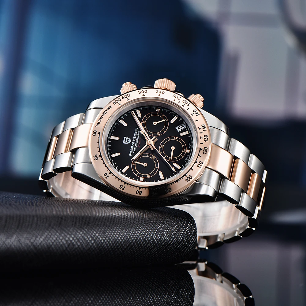 PAGANI DESIGN 2025 Orologio al quarzo in oro rosa da uomo nuovo Orologio da uomo d'affari di lusso di marca da uomo Cronografo sportivo impermeabile VK63 Movt