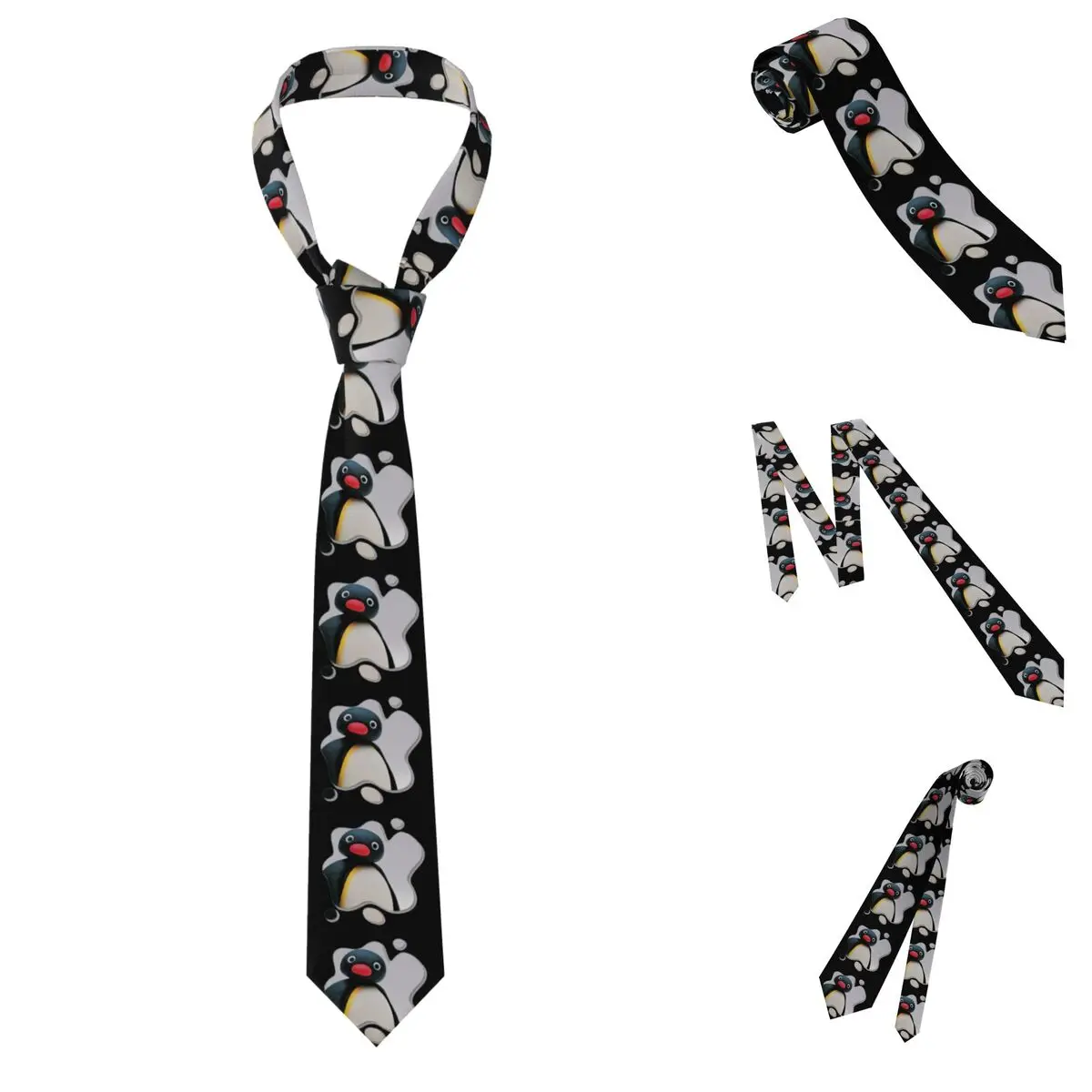 Pingu Pinga Penguin Tv Necktie for Men Silk Polyester Slim Neck Ties Party Suits Tie Classic Gravatas