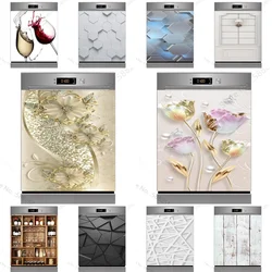Relief Flower Print Dishwasher Stickers Geometry Self Adhesive Vinyl Wallpapers Refrigerator Sticker Home Kitchen Decor Decal