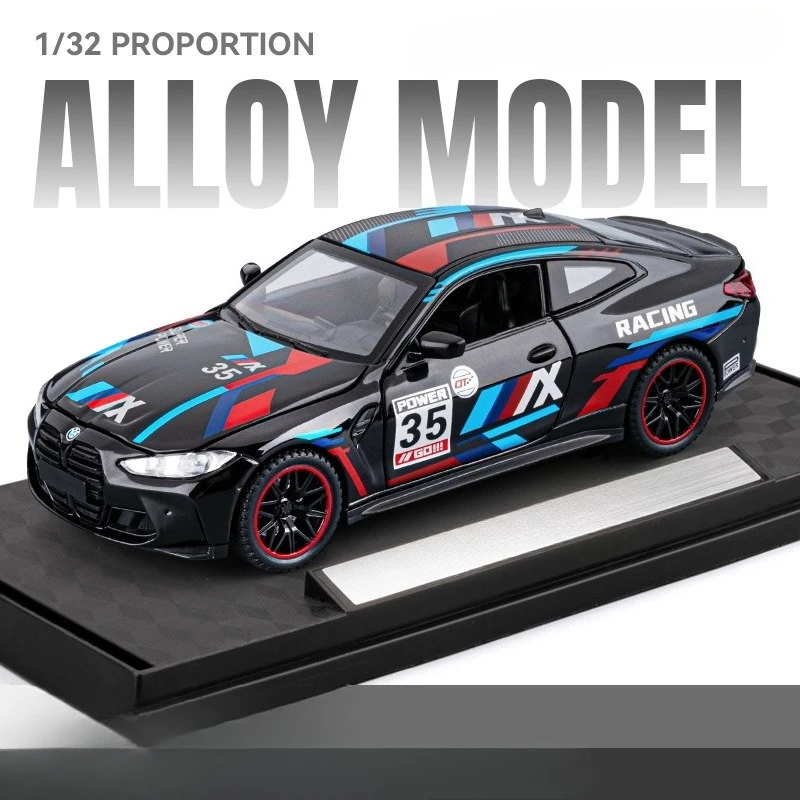 Simulated 1:32 BMW M4 Alloy Car Model Children's Sound and Light Pull-Back Alloy Toy Vehicle Collection Miniature Voiture