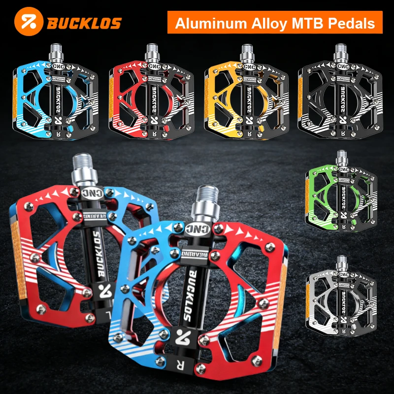 

BUCKLOS MTB Bike Pedals 9/16 Aluminum Alloy Bicycle Pedals Non-Slip CNC Bike Paddle Sealed Bearing Bicycle Flat Platform Parts