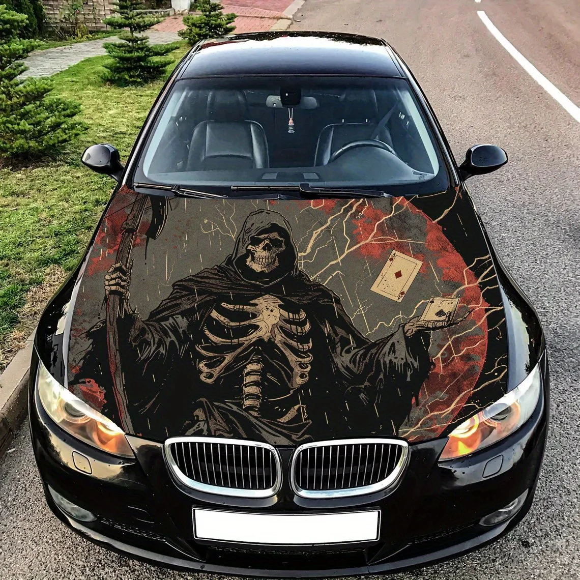 

Мрачный жнец, держащие карты, обертка на капот автомобиля, цветная виниловая наклейка, графический капот грузовика, автоаксессуары, украшение, защитная наклейка, подарок