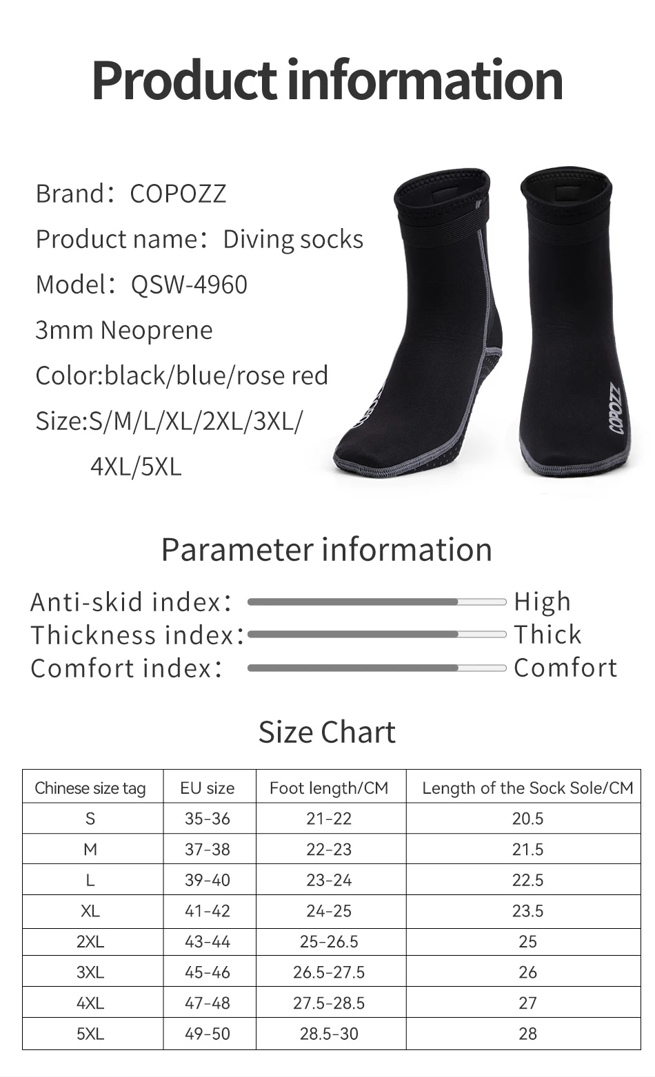 Copozz 3mm Neopren Strand-Schwimm-Tauchsocken Wassersport Rutschfeste Schuhe Schwimm- und Tauchsocken Strandstiefel – Detail 1
