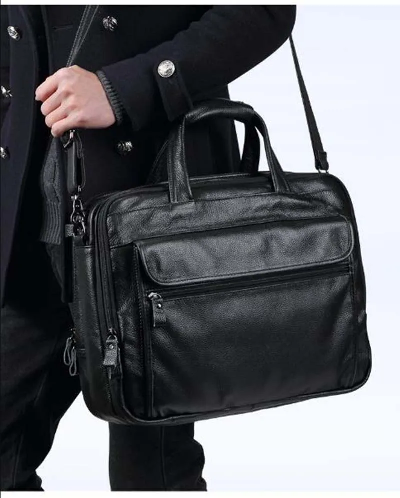 Men Briefcases Genuine Leather Handbag 15.6