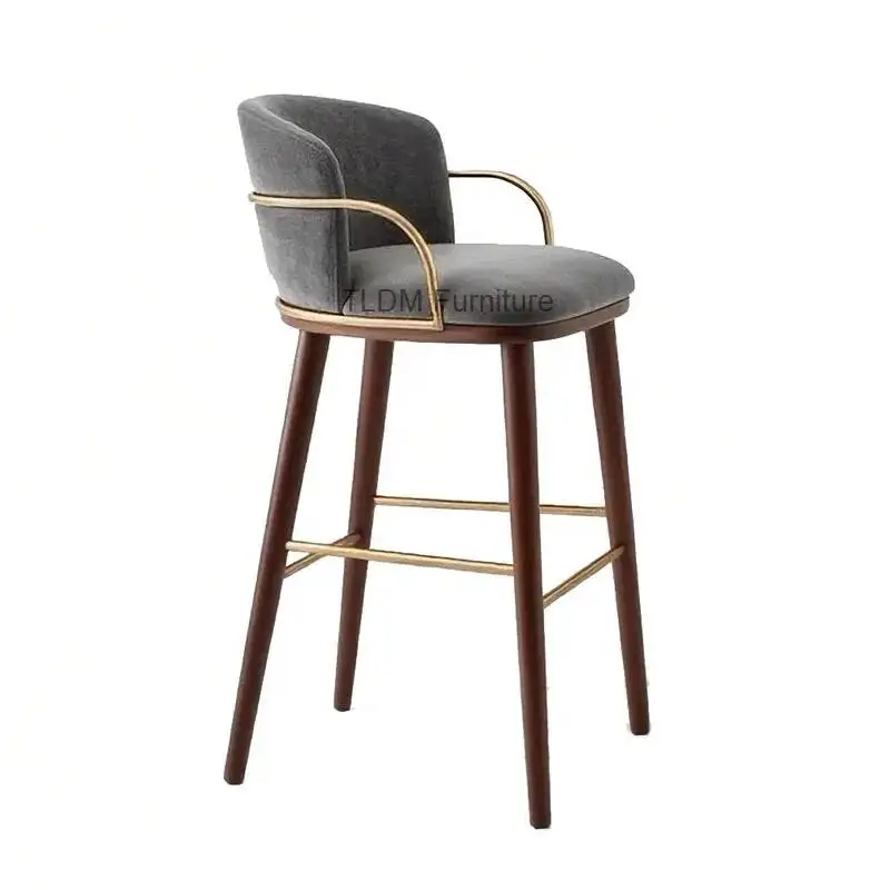 

Solid Wood Bar Stool Metal Craft Home High Back Armchair Island Table Dining Chair Bars Reception High Stools