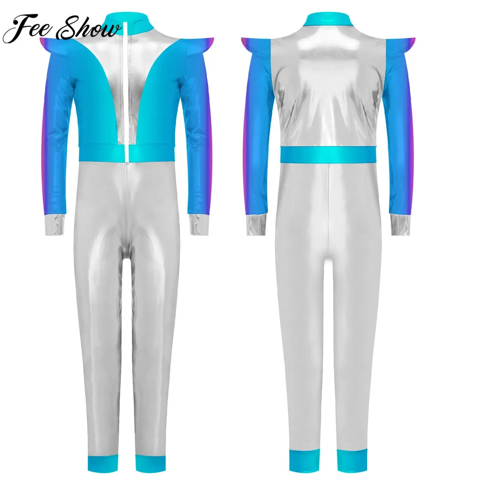 Niño niña Halloween carnaval Alien Robot astronauta galaxia Guerrero Cosplay disfraz de manga larga metálico brillante mono del espacio exterior