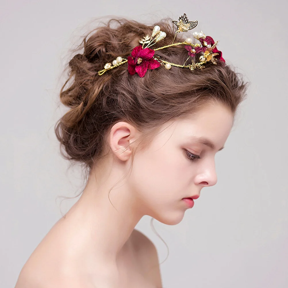 عصابة رأس على شكل زهرة حمراء، غطاء رأس لحفلات الزفاف للنساء، إكسسوارات شعر زفاف خفيفة الوزن ومريحة