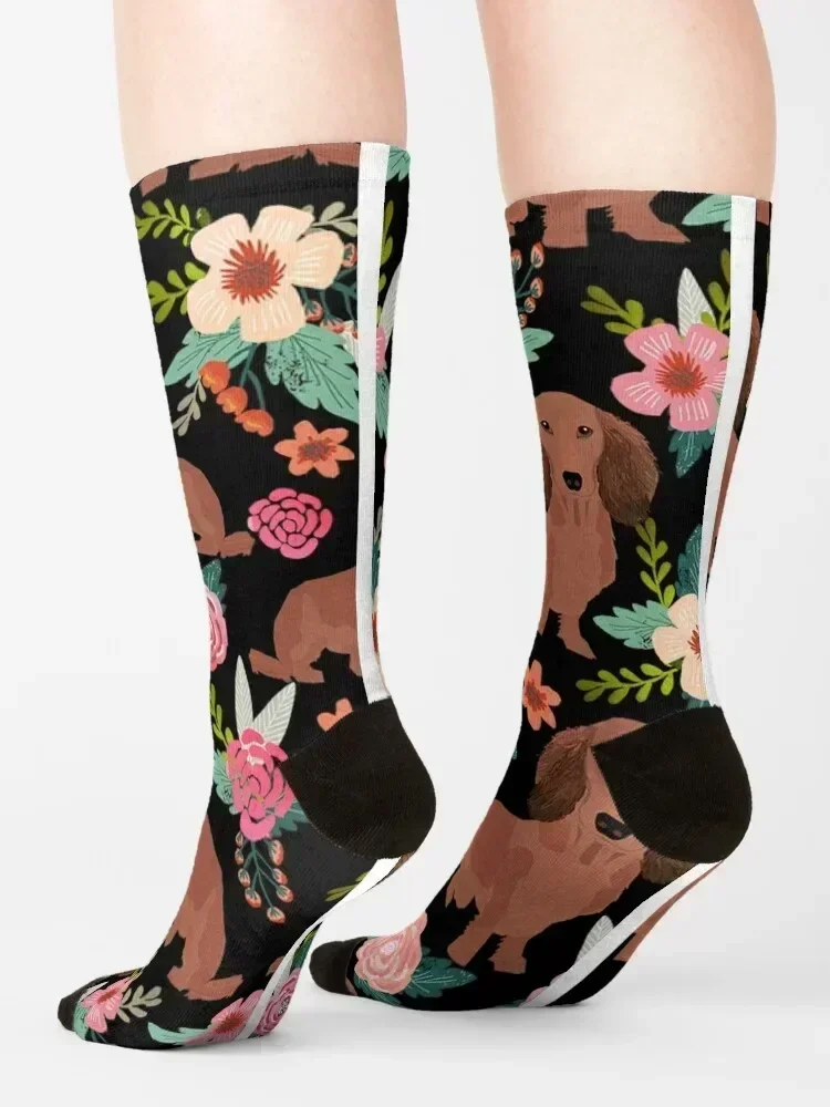 Dachshund Dogs with flowers Socks Christmas luxe designer fashionable Socks Men's Women's