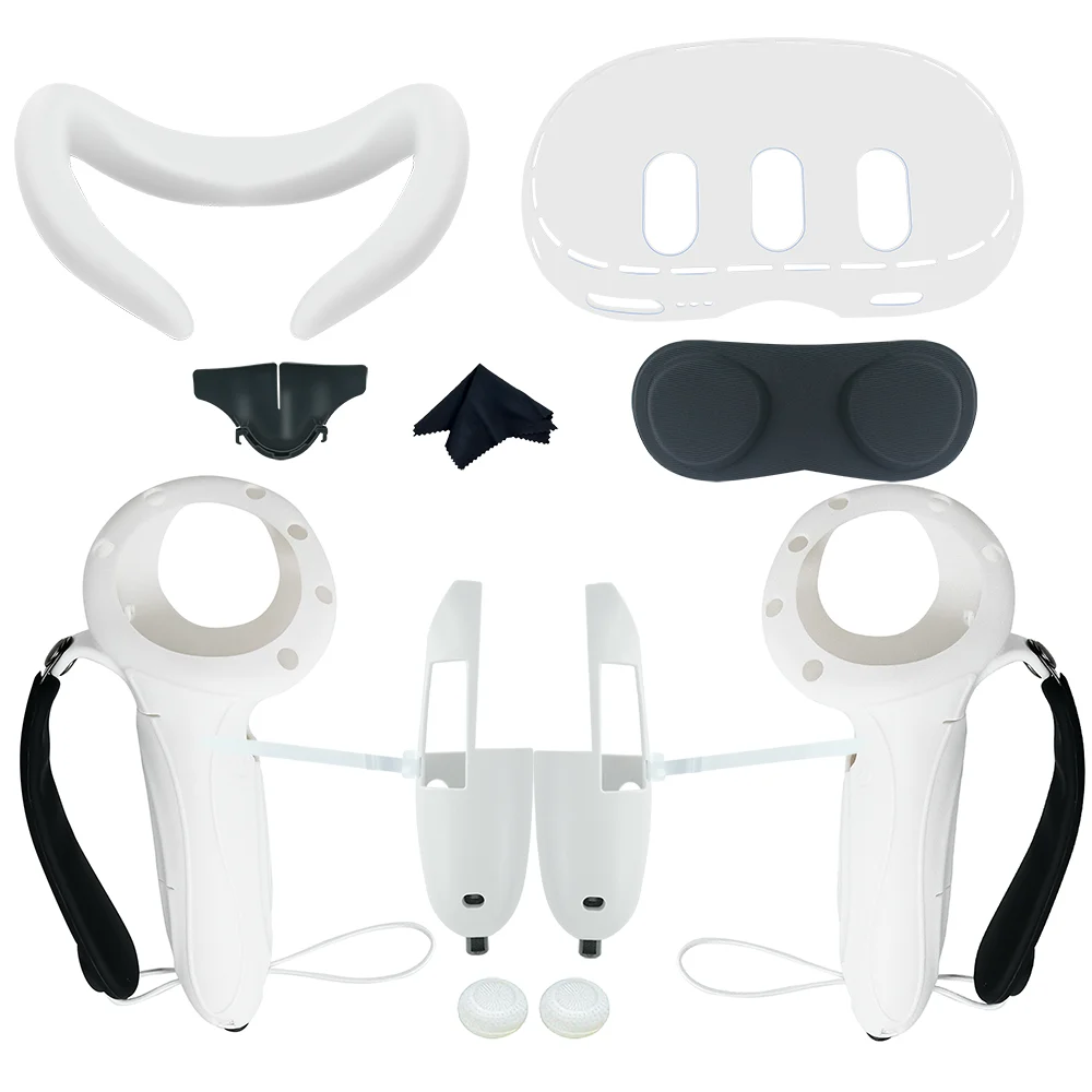 Whole Set for Meta quest 3 silicone sweat mask protection front cover lens protection cover blackout nose ripple extended handle