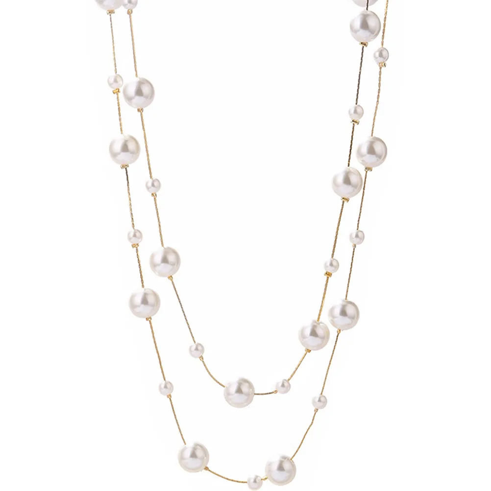 

Pearl Necklace Vintage Double Layer Chains Jewelry for Women Simulation Pearl Choker Necklaces Female Fashion Accessory