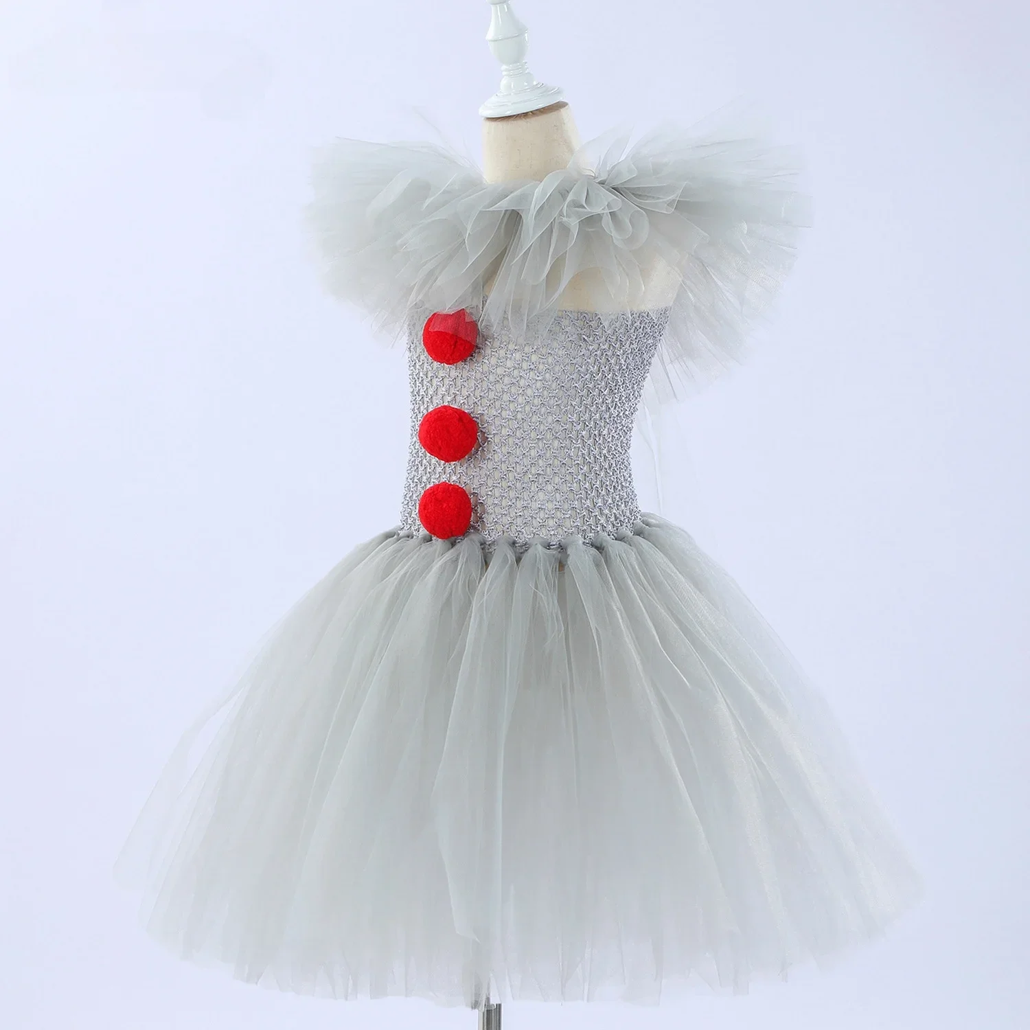 Halloween Gray Joker Girls Costume Tutu Dress Creepy Clown Kids Carnival Party Cosplay Clothing Children Tulle Fancy Dress 2-12Y